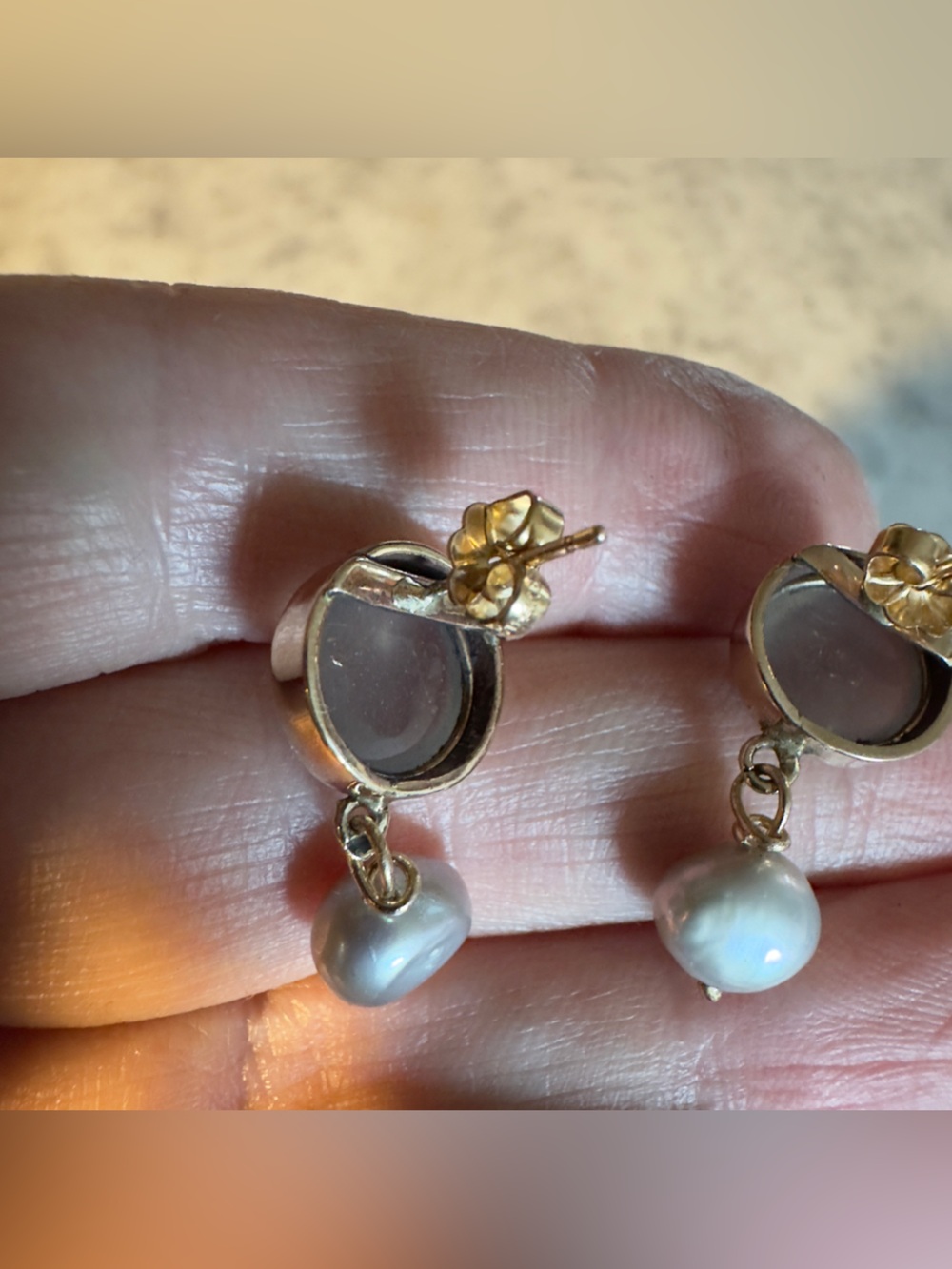 14k Grey moonstone & Pearl Earrings - Picture 7 of 8